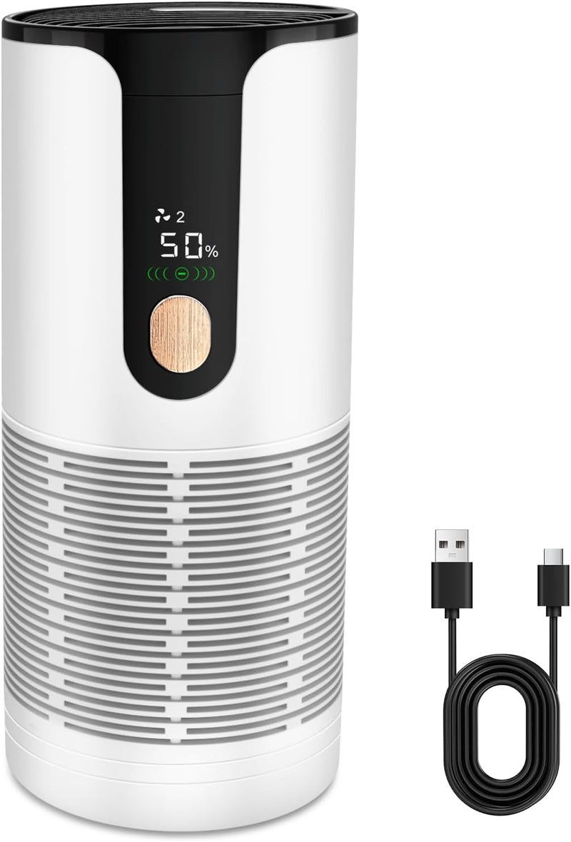 Arint Mini Car Air Purifier-True HEPA Portable Small Air Purifier with LCD Display,15dB Quiet,USB-C Charging,Filters Smoke/Dust/Pet Dander in Car/Office/Desk/Travel（White） - Image 1